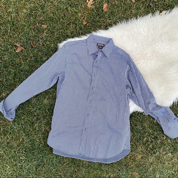 Michael Kors striped navy slim button down mens medium - Picture 4 of 6